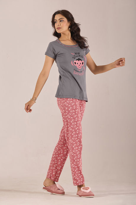 Sweet Moon Knit Cotton Pyjama Set - Rust Grey — image 3